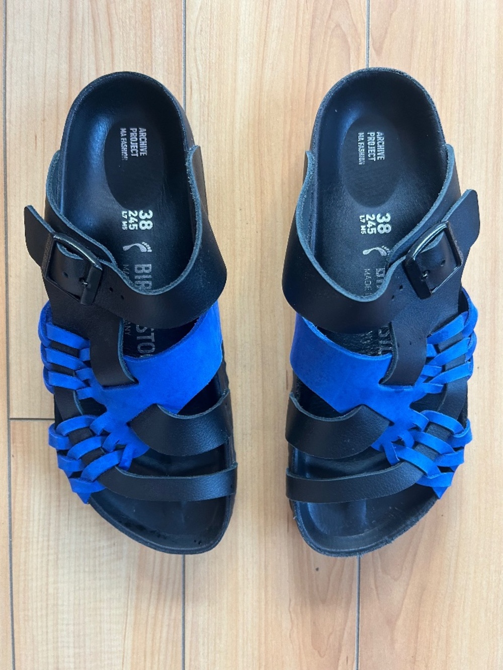 Birkenstock 1774 Tallahassee Archive Project black & blue colour block slides - Picture 2 of 4